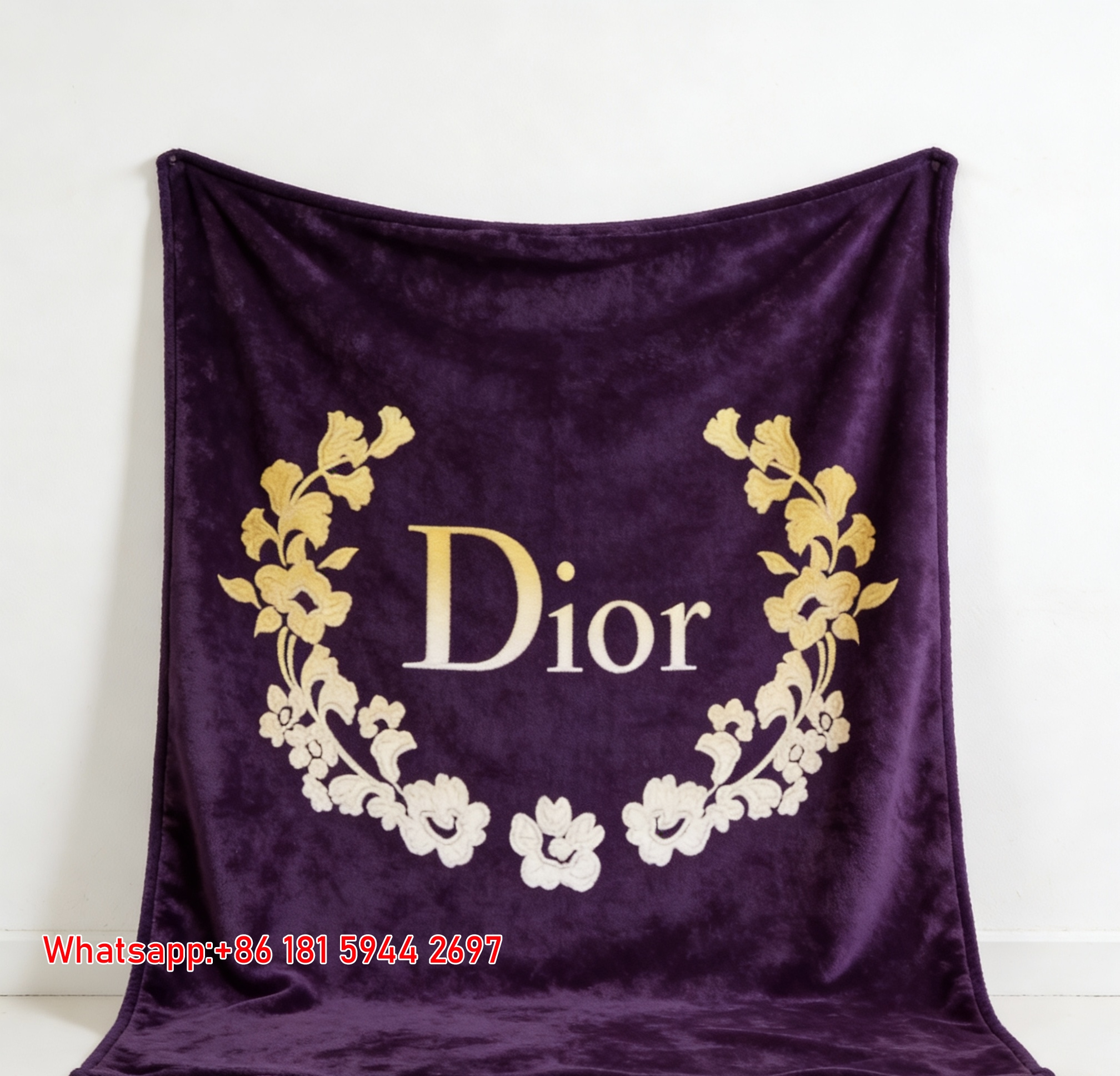 Dior Purple Gold Wreath Flannel Sofa Throw Blanket D049